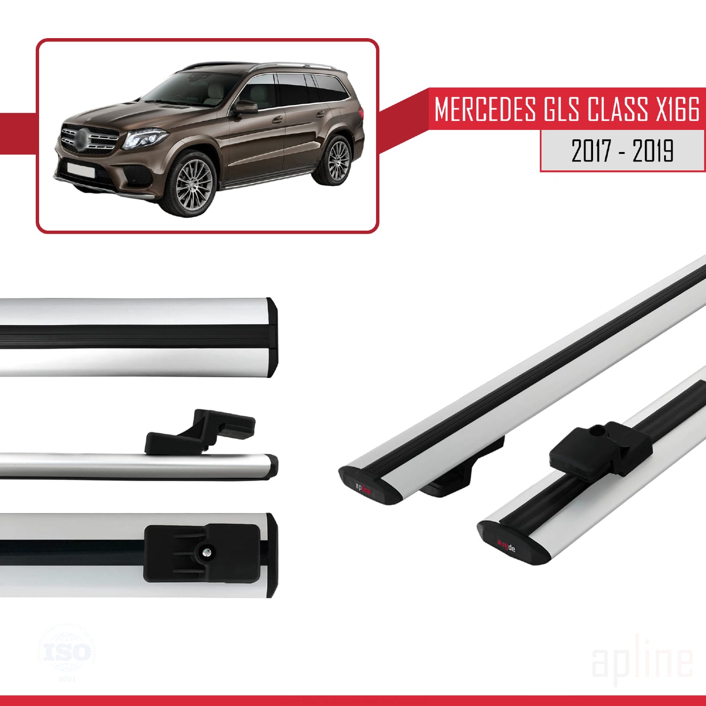 Compatible avec Mercedes GLS Class X166 2017-2019 BASIC Model Barres de Toit Railing Porte-Bagages de Voiture Gris Aluminium 2 Barres