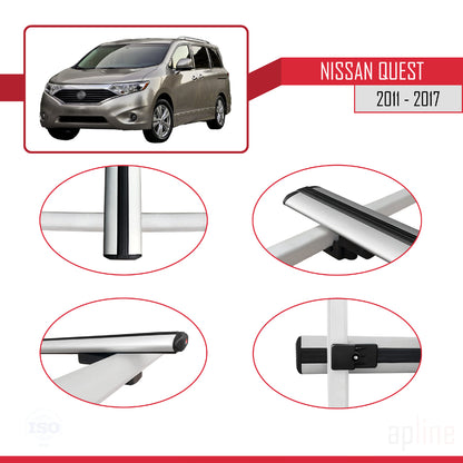 Compatible avec Nissan Quest 2011-2017 BASIC Model Barres de Toit Railing Porte-Bagages de Voiture Gris Aluminium 3 Barres