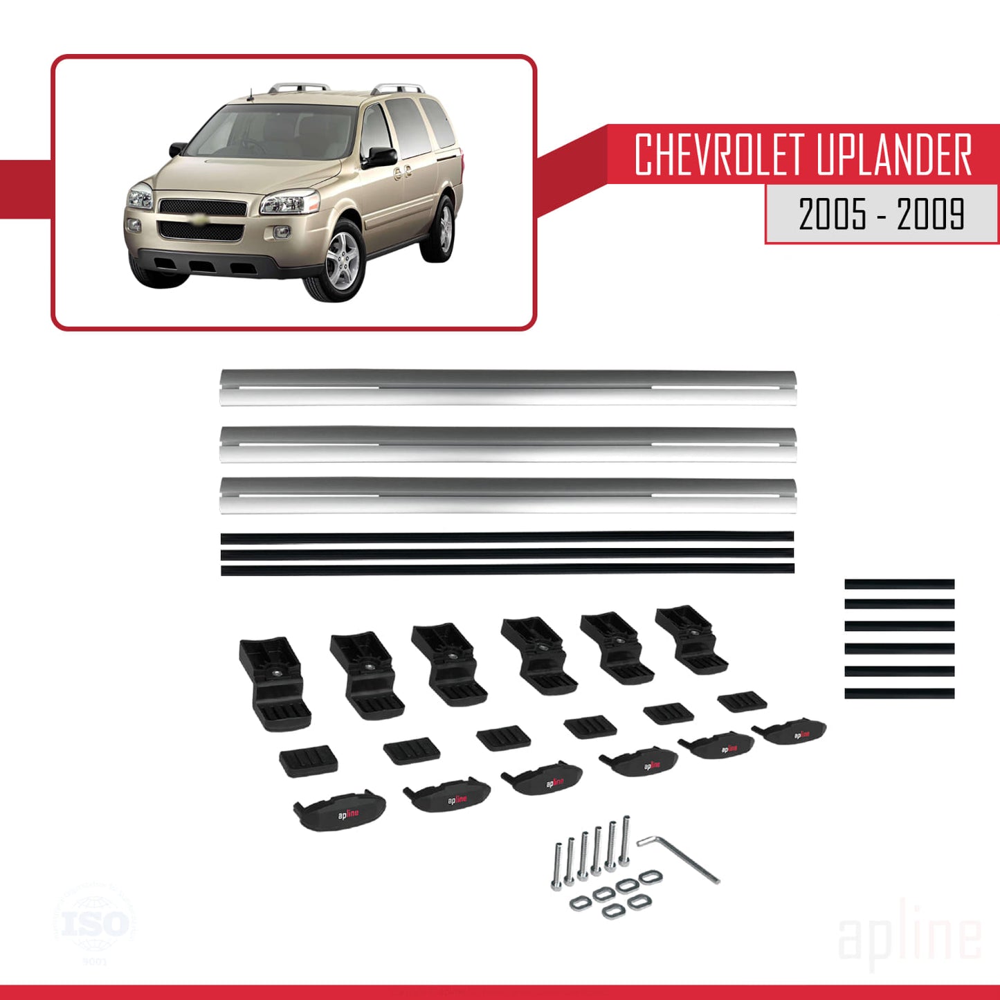 Compatible with Chevrolet Uplander 2005-2009 BASIC Model Car Roof Rack Cross Bar Grey Aluminium 3 Bars