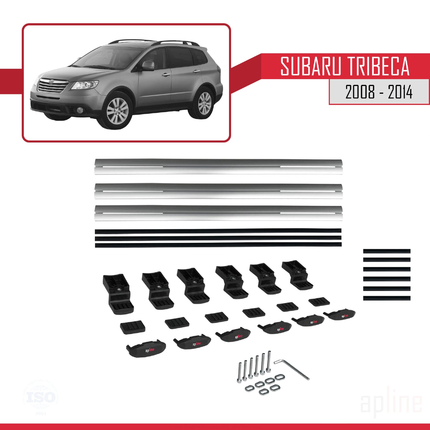 Compatible avec Subaru Tribeca 2008-2014 BASIC Model Barres de Toit Railing Porte-Bagages de Voiture Gris Aluminium 3 Barres