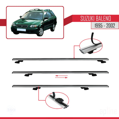 Compatible avec Suzuki Baleno 1995-2002 BASIC Model Barres de Toit Railing Porte-Bagages de Voiture Gris Aluminium 2 Barres
