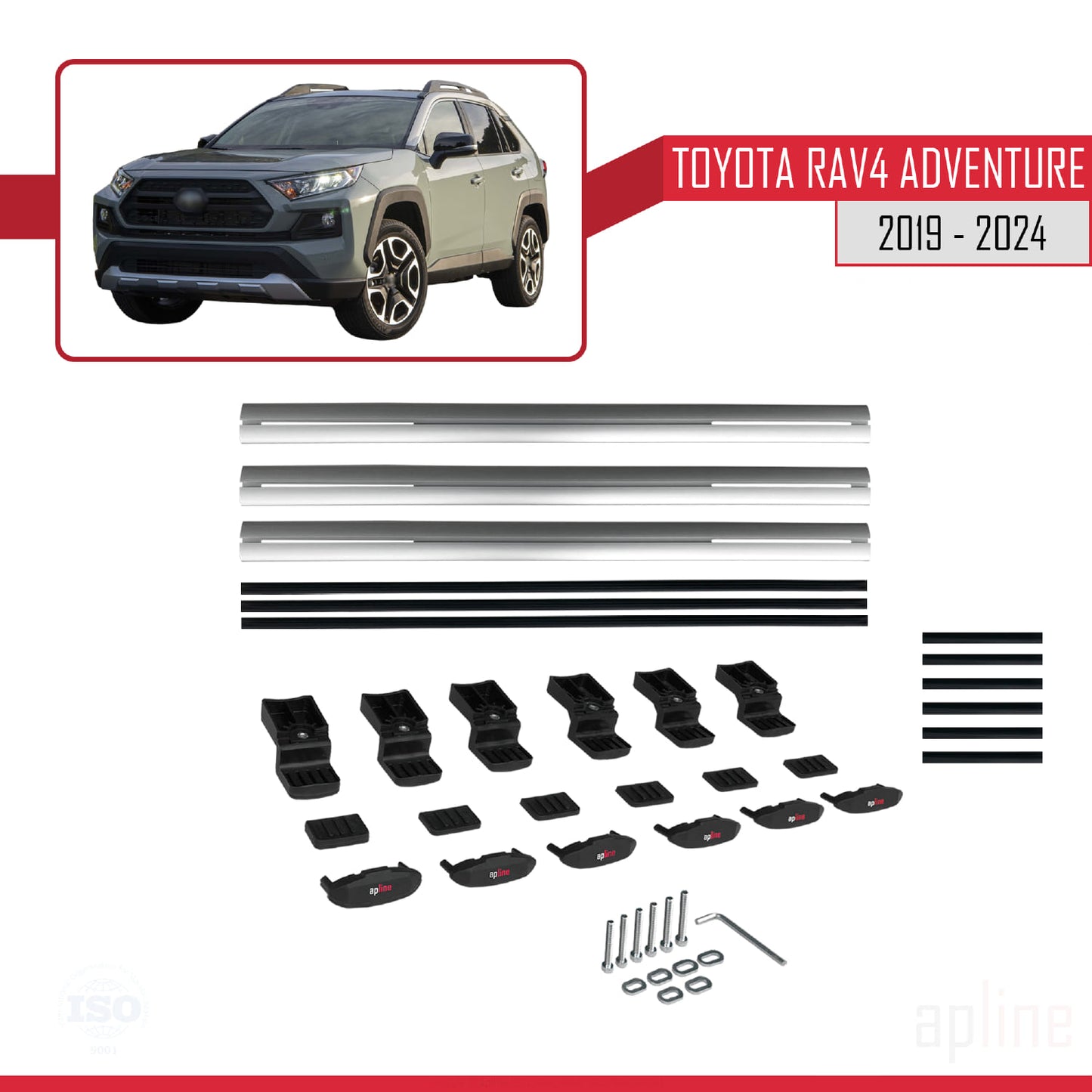 Compatible avec Toyota RAV4 Adventure 2019-2024 BASIC Model Barres de Toit Railing Porte-Bagages de Voiture Gris Aluminium 3 Barres