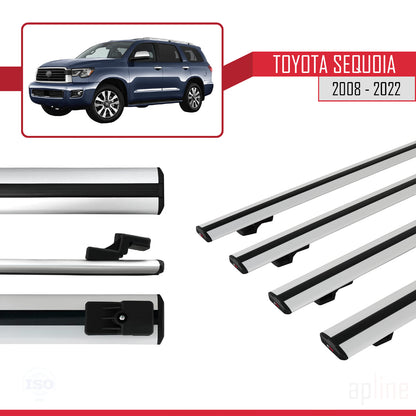 Compatible avec Toyota Sequoia 2008-2022 BASIC Model Barres de Toit Railing Porte-Bagages de Voiture Gris Aluminium 4 Barres
