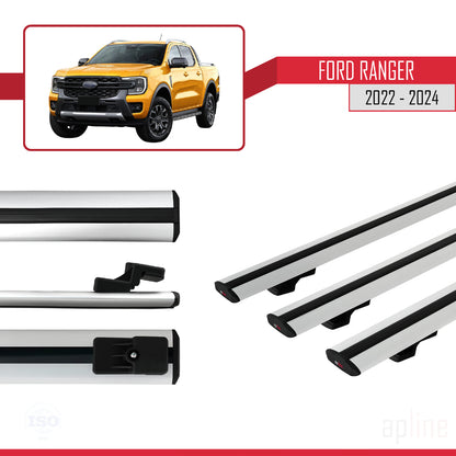 Compatibile con Ford Ranger (P703) 2022-2024 modello BASIC Barre portatutto per auto Portapacchi in alluminio grigio 3 barre
