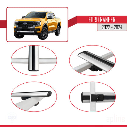 Compatibile con Ford Ranger (P703) 2022-2024 modello BASIC Barre portatutto per auto Portapacchi in alluminio grigio 3 barre