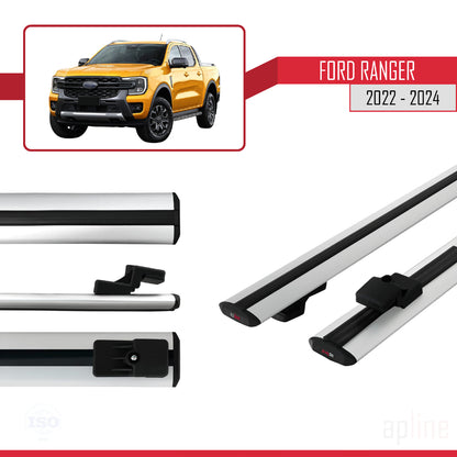 Compatibile con Ford Ranger (P703) 2022-2024 modello BASIC Barre portatutto per auto Portapacchi in alluminio grigio 2 barre