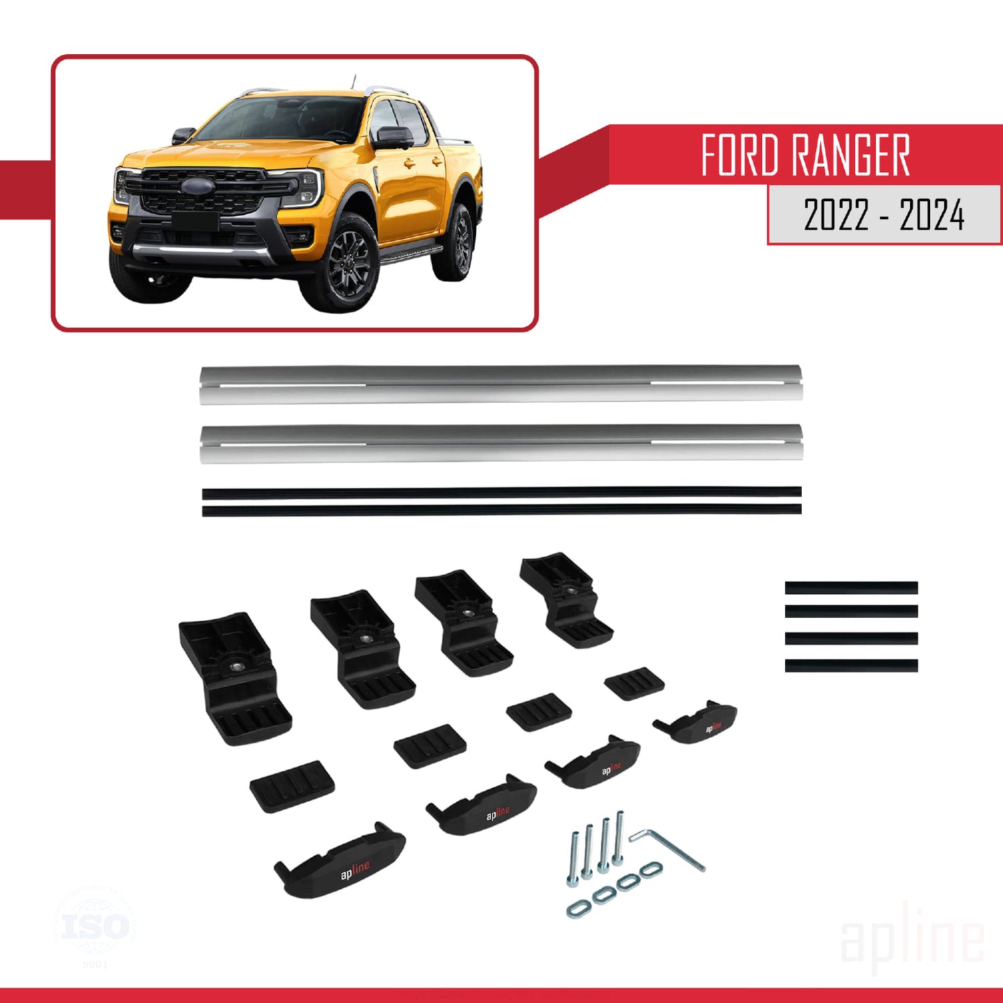 Compatibile con Ford Ranger (P703) 2022-2024 modello BASIC Barre portatutto per auto Portapacchi in alluminio grigio 2 barre