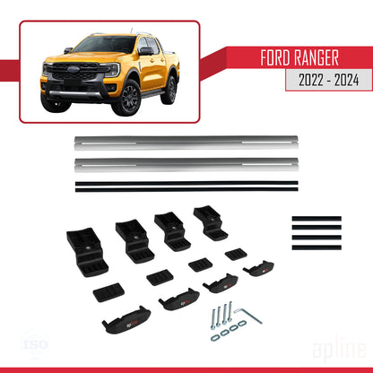 Compatibile con Ford Ranger (P703) 2022-2024 modello BASIC Barre portatutto per auto Portapacchi in alluminio grigio 2 barre
