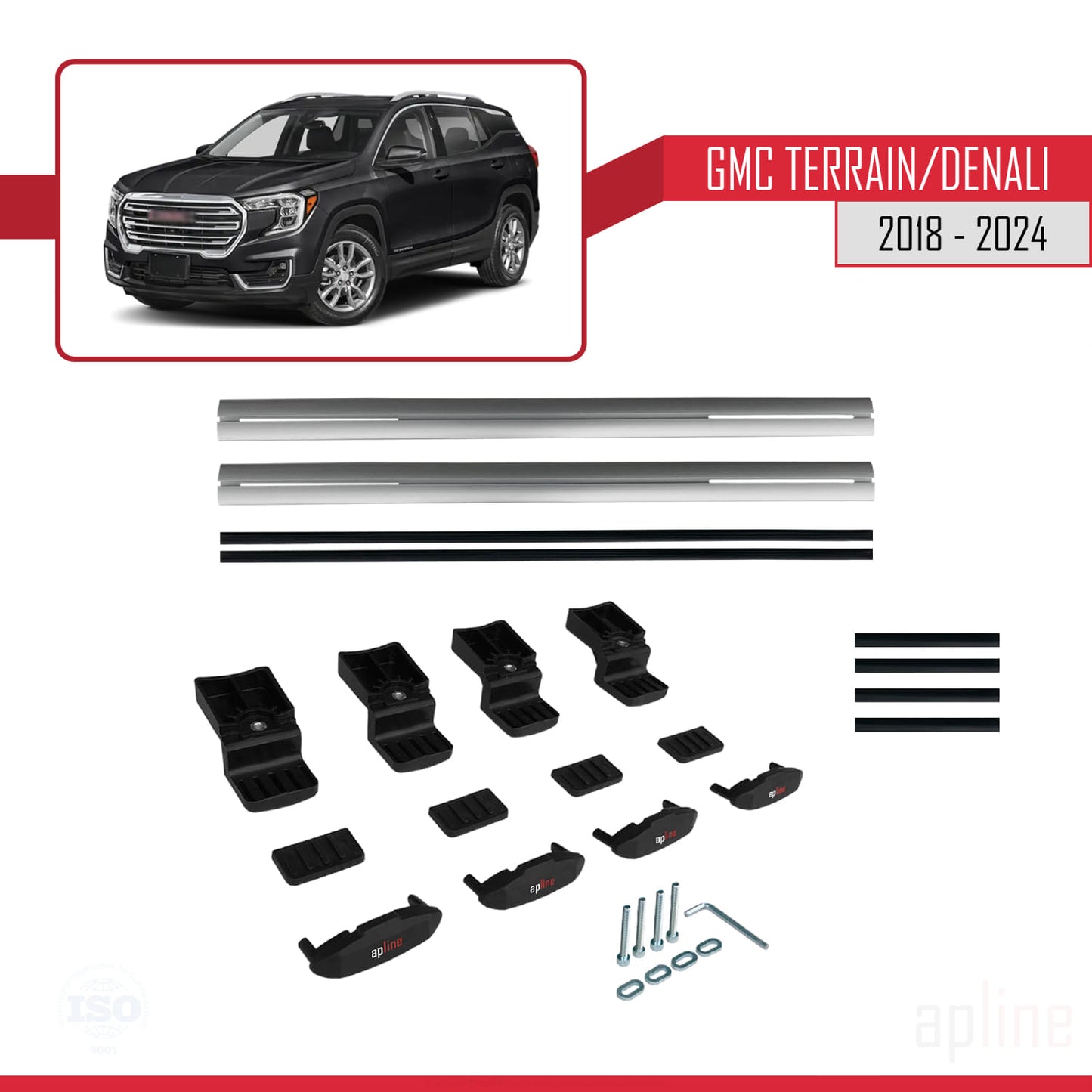 Compatibile con GMC Terrain / Denali 2018-2024 modello BASIC Barre portatutto per auto in alluminio grigio 2 barre