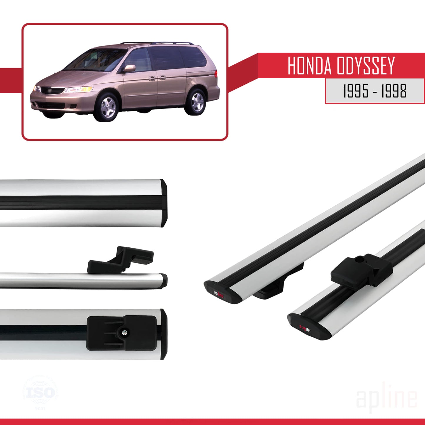 Compatibile con Honda Odyssey 1995-1998 modello BASIC Barre portatutto per auto Portapacchi in alluminio grigio 2 barre