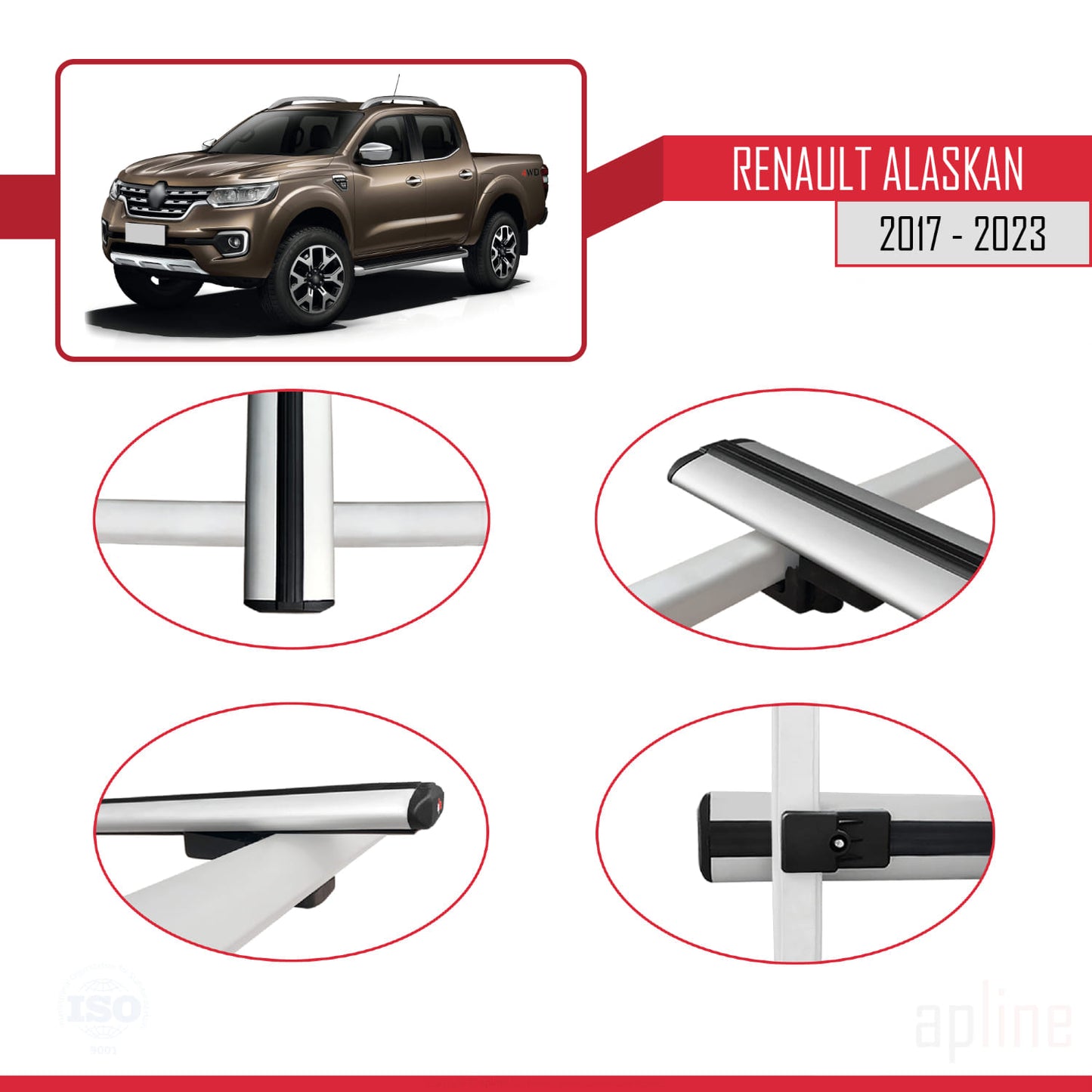 Compatible avec Renault Alaskan 2017-2023 BASIC Model Barres de Toit Railing Porte-Bagages de Voiture Gris Aluminium 2 Barres