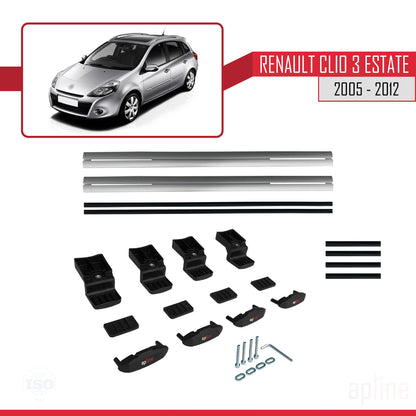 Compatible avec Renault Clio 3 Estate 2005-2012 BASIC Model Barres de Toit Railing Porte-Bagages de Voiture Gris Aluminium 2 Barres