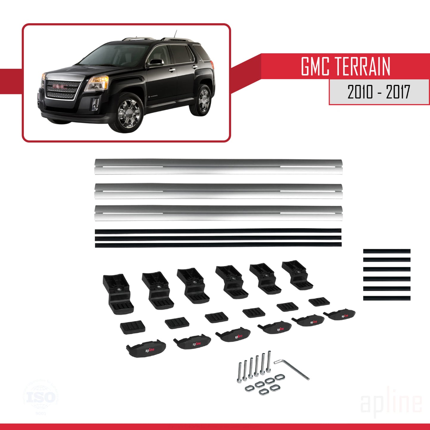 Compatibile con GMC Terrain 2010-2017 modello BASIC Barre portatutto per auto in alluminio grigio 3 barre