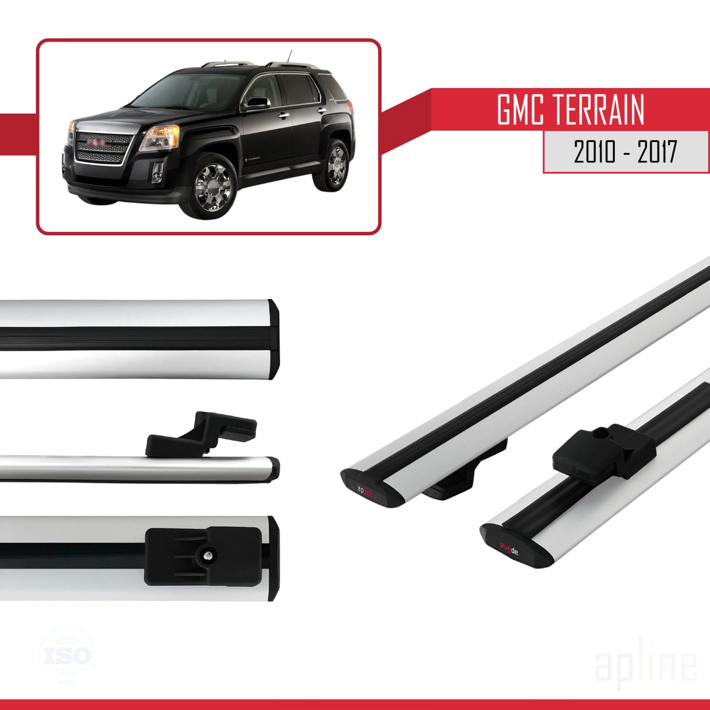 Compatibile con GMC Terrain 2010-2017 modello BASIC Barre portatutto per auto in alluminio grigio 2 barre