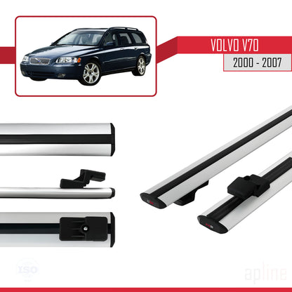 Compatibile con Volvo V70 2000-2007 BASIC Model Barre Tetto Portapacchi Auto Barre Portatutto Grigo Alluminio 2 Barre