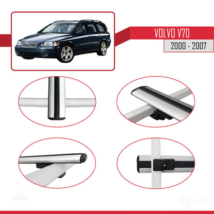 Compatibile con Volvo V70 2000-2007 BASIC Model Barre Tetto Portapacchi Auto Barre Portatutto Grigo Alluminio 2 Barre