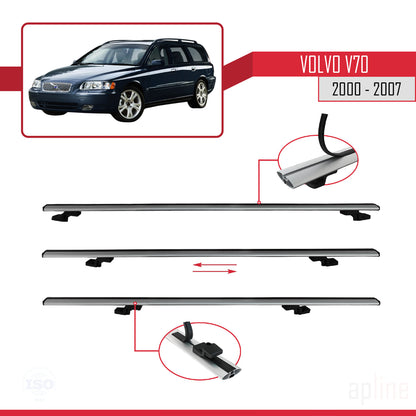 Compatibile con Volvo V70 2000-2007 BASIC Model Barre Tetto Portapacchi Auto Barre Portatutto Grigo Alluminio 2 Barre