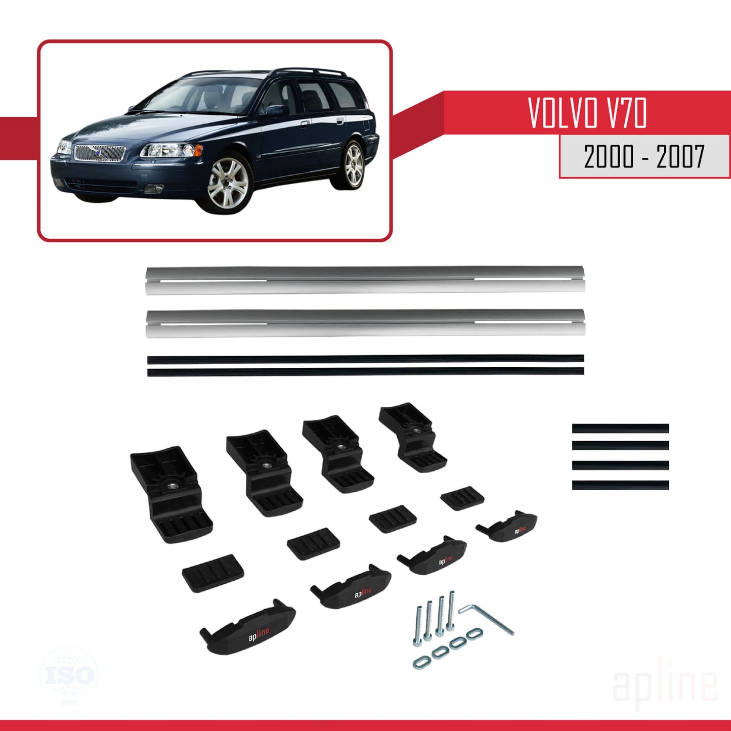 Compatibile con Volvo V70 2000-2007 BASIC Model Barre Tetto Portapacchi Auto Barre Portatutto Grigo Alluminio 2 Barre