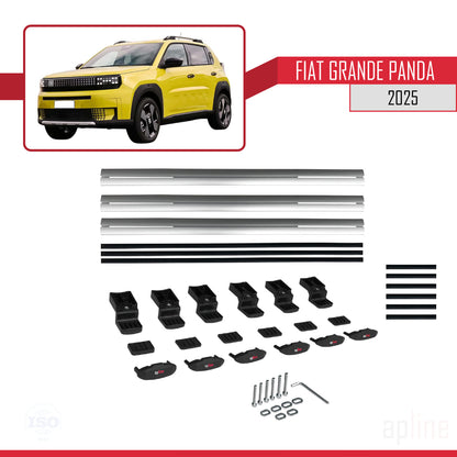 Kompatibel mit Fiat Grande Panda 2025-2025 BASIC Modell Dachgepäckträger, graues Aluminium, 3 Stangen