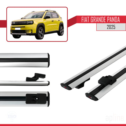 Kompatibel mit Fiat Grande Panda 2025-2025 BASIC Modell Dachgepäckträger, graues Aluminium, 2 Stangen