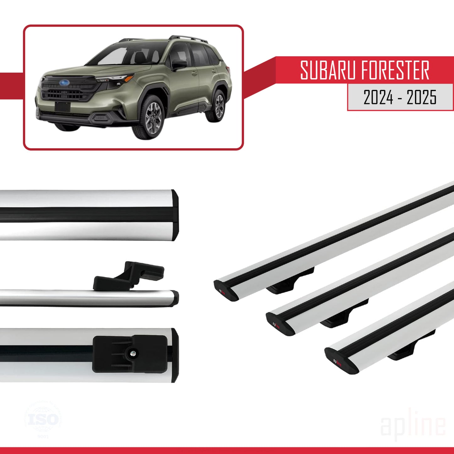 Compatible with Subaru Forester (Raised Roof) 2024-2025 BASIC Model Car Roof Rack Cross Bar Grey Aluminium 3 Bars