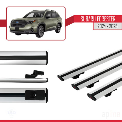 Compatible with Subaru Forester (Raised Roof) 2024-2025 BASIC Model Car Roof Rack Cross Bar Grey Aluminium 3 Bars