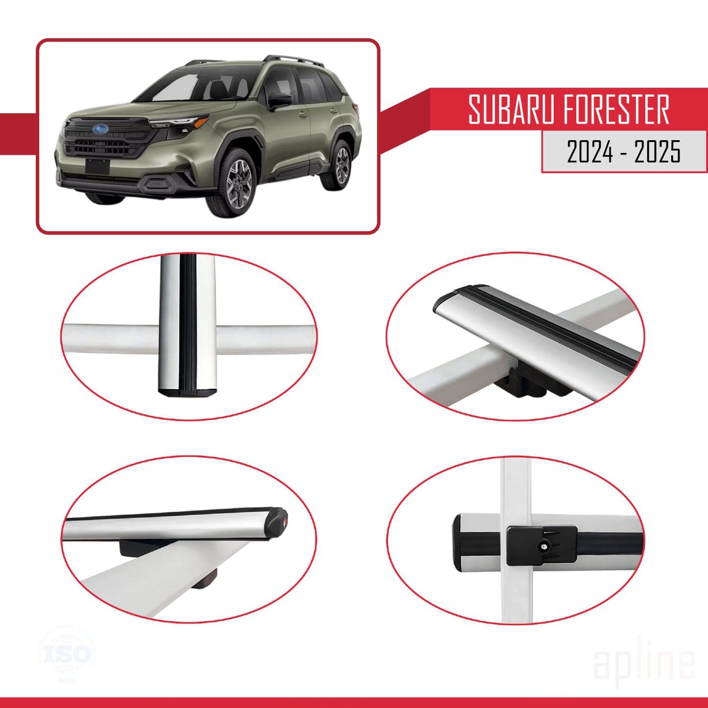Compatible with Subaru Forester (Raised Roof) 2024-2025 BASIC Model Car Roof Rack Cross Bar Grey Aluminium 3 Bars