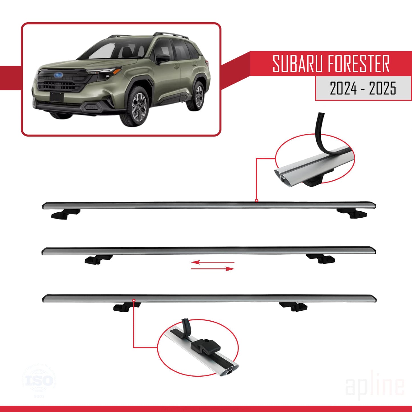 Compatible with Subaru Forester (Raised Roof) 2024-2025 BASIC Model Car Roof Rack Cross Bar Grey Aluminium 3 Bars
