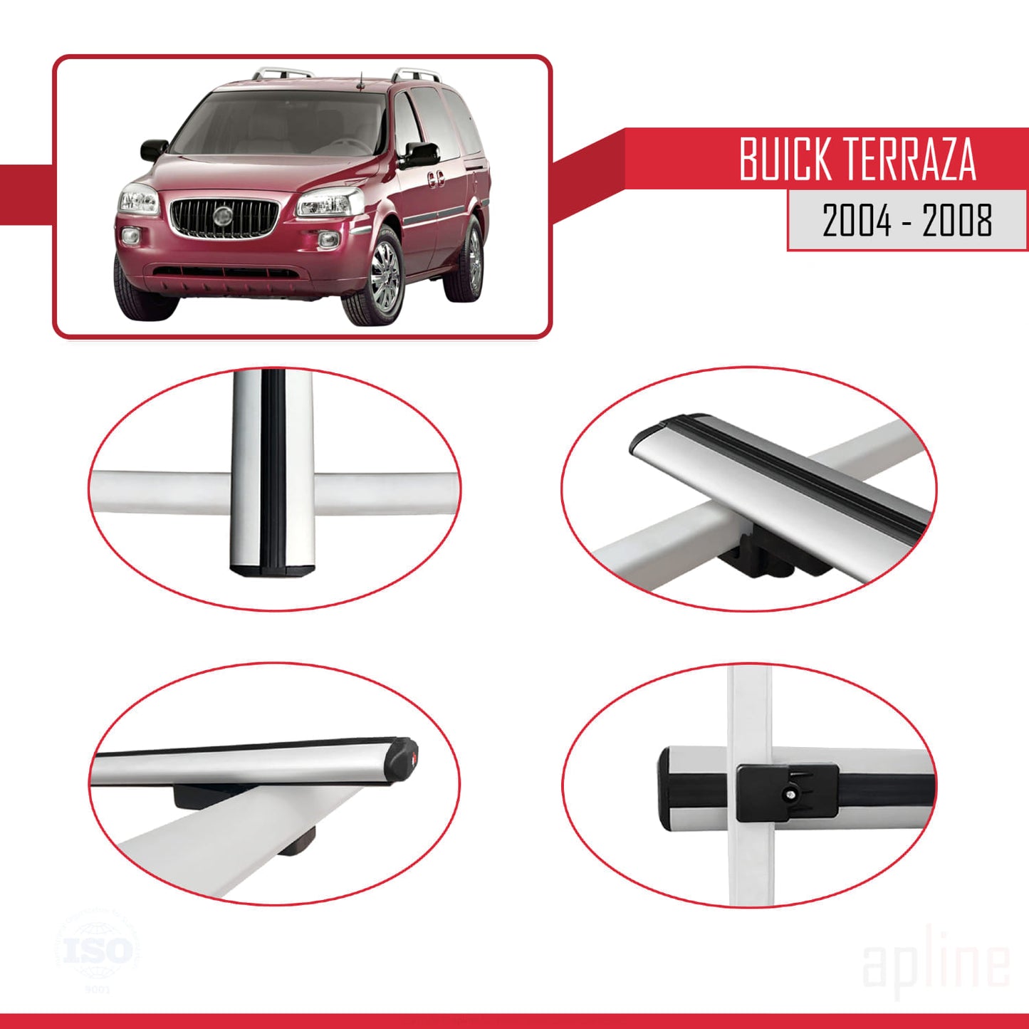 Compatibile con Buick Terraza CXL 2004-2008 modello BASIC Barre portatutto per auto in alluminio grigio 3 barre