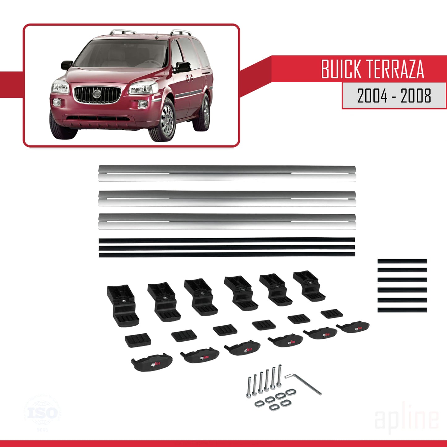 Compatibile con Buick Terraza CXL 2004-2008 modello BASIC Barre portatutto per auto in alluminio grigio 3 barre