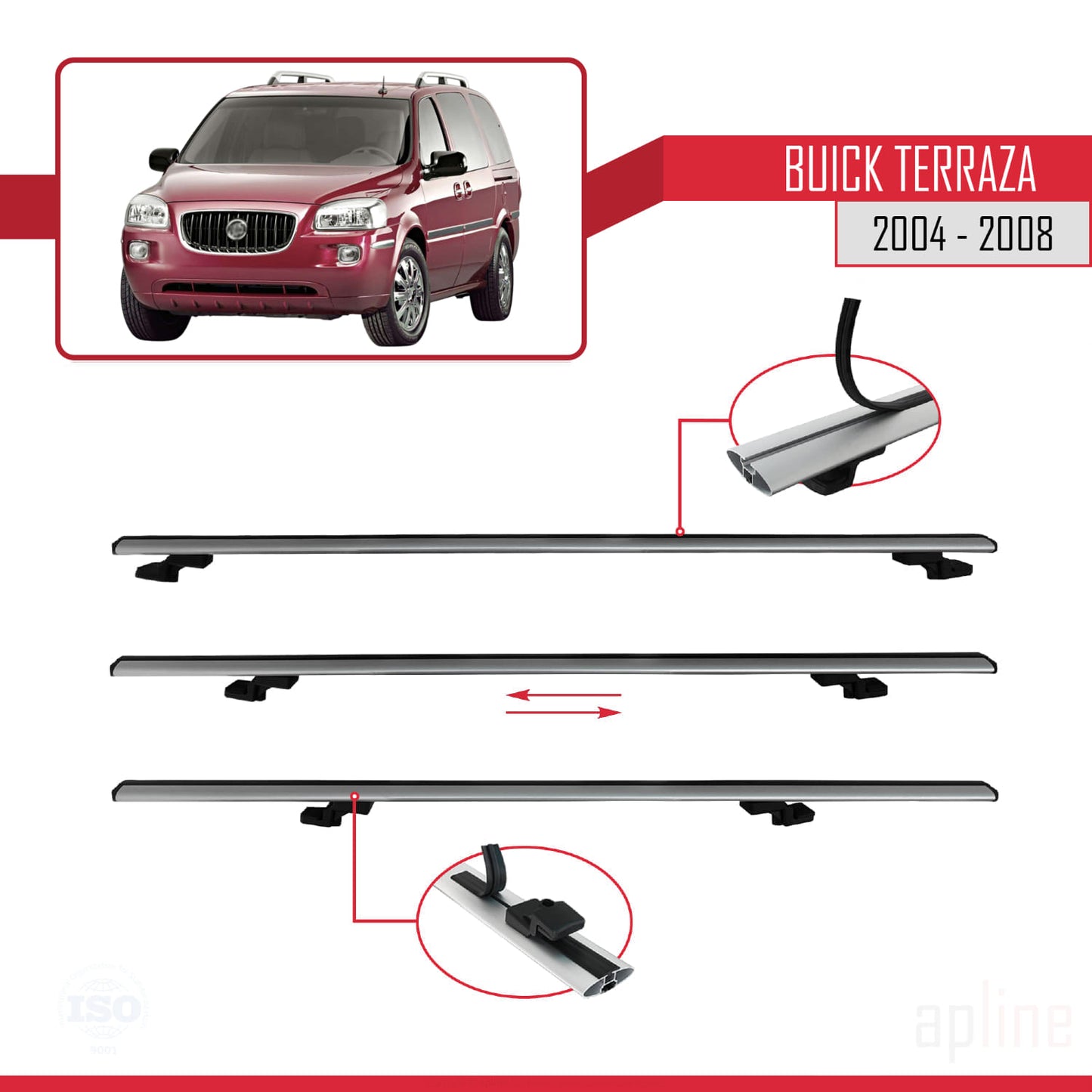 Compatibile con Buick Terraza CXL 2004-2008 modello BASIC Barre portatutto per auto Portapacchi in alluminio grigio 2 barre