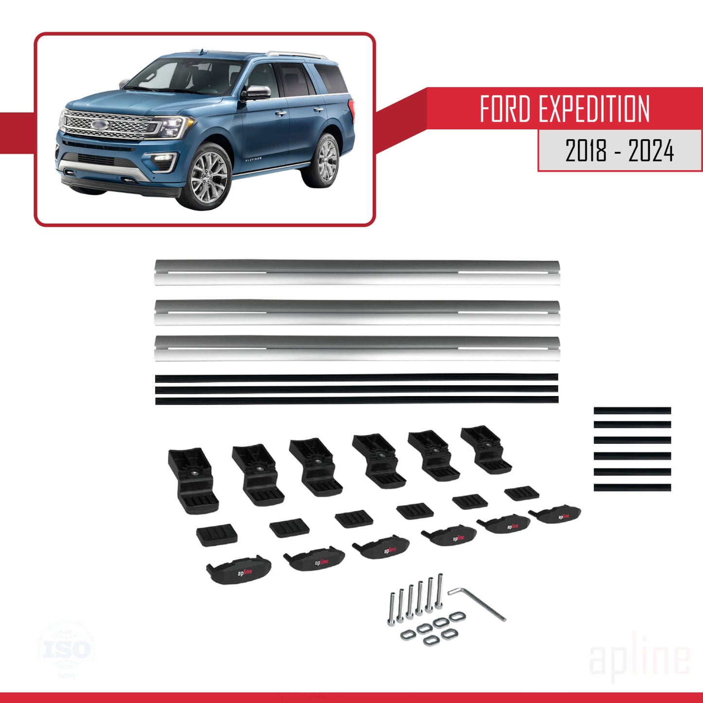 Compatibile con Ford Expedition 2018-2024 modello BASIC Barre portatutto per auto Portapacchi in alluminio grigio 3 barre