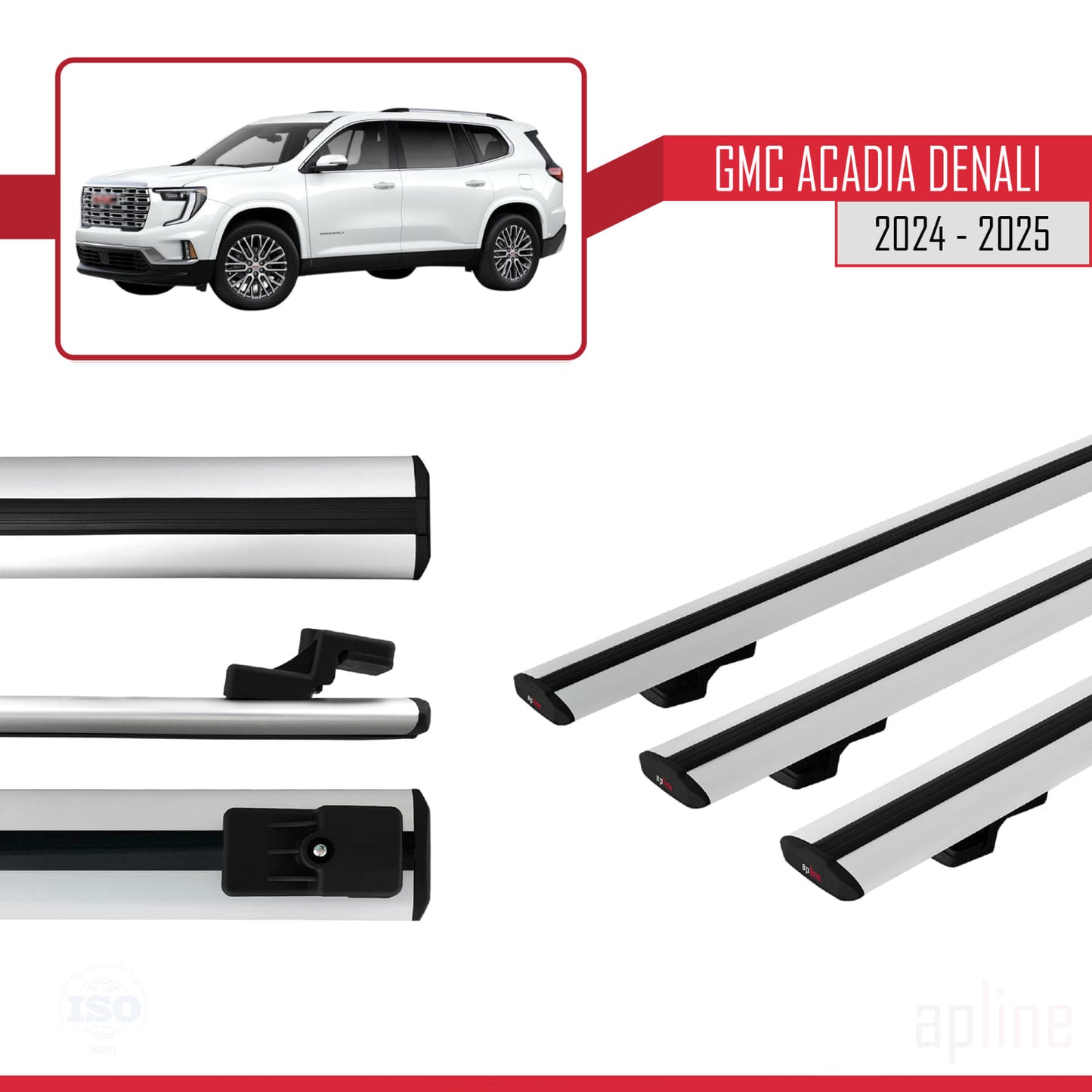 Compatibile con GMC Acadia Denali 2024-2025 modello BASIC Barre portatutto per auto in alluminio grigio 3 barre