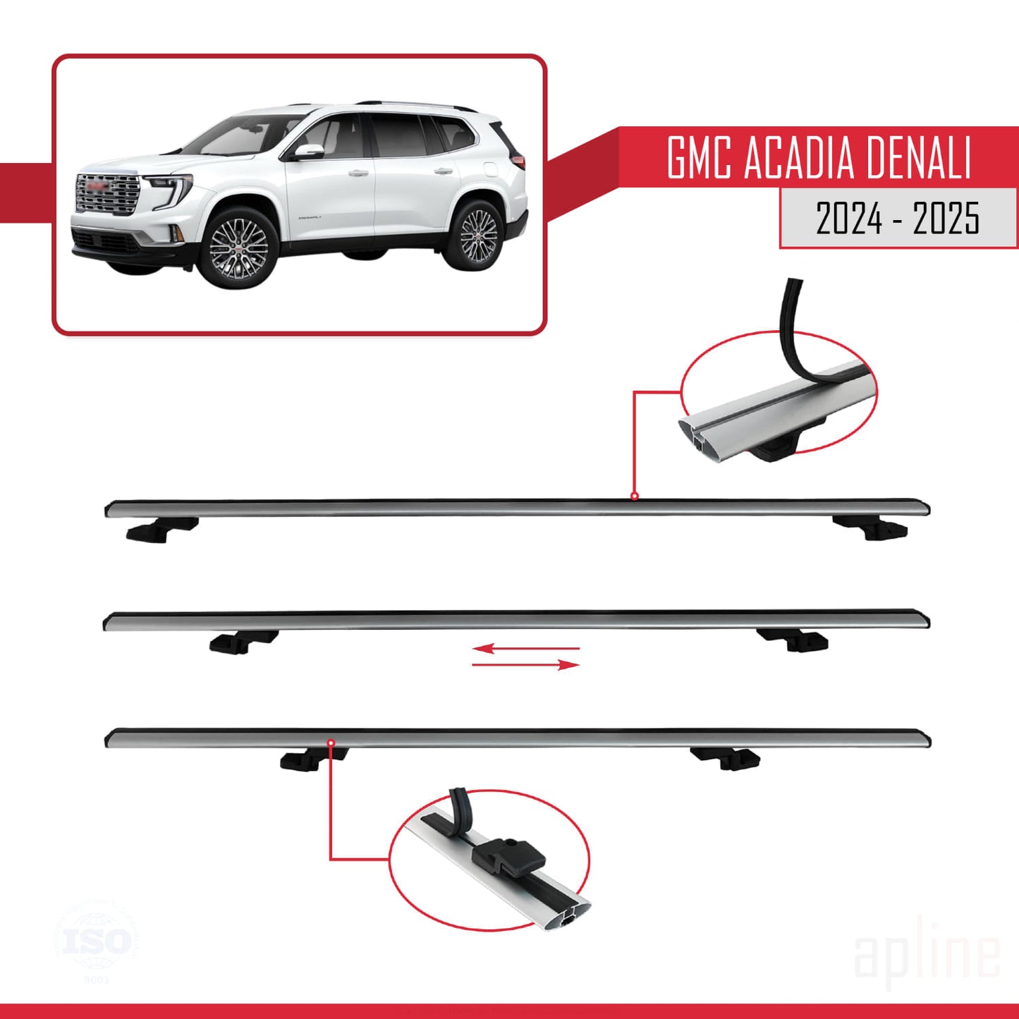 Compatibile con GMC Acadia Denali 2024-2025 modello BASIC Barre portatutto per auto in alluminio grigio 3 barre