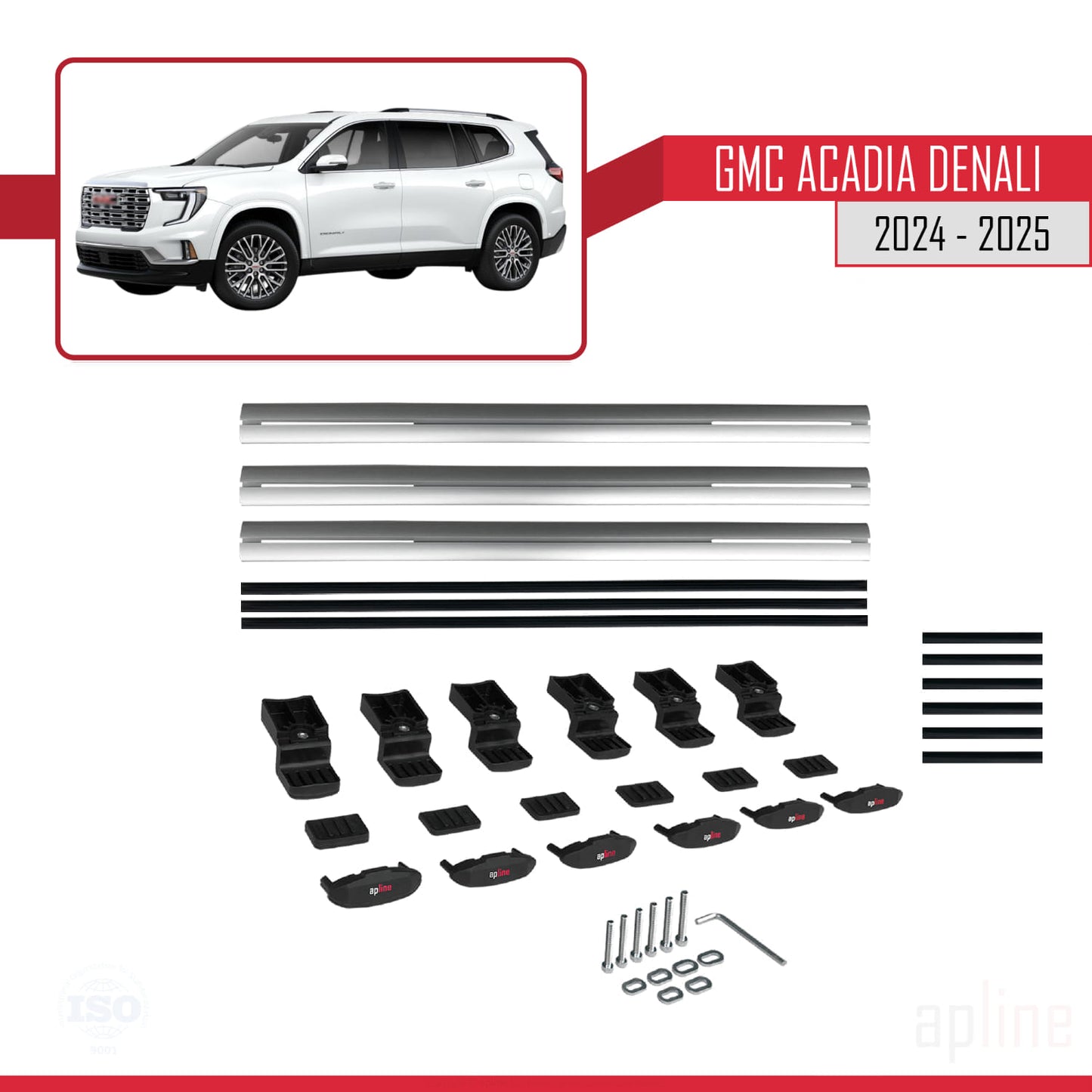 Compatibile con GMC Acadia Denali 2024-2025 modello BASIC Barre portatutto per auto in alluminio grigio 3 barre