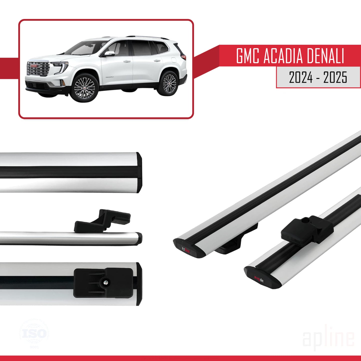 Compatibile con GMC Acadia Denali 2024-2025 modello BASIC Barre portatutto per auto in alluminio grigio 2 barre