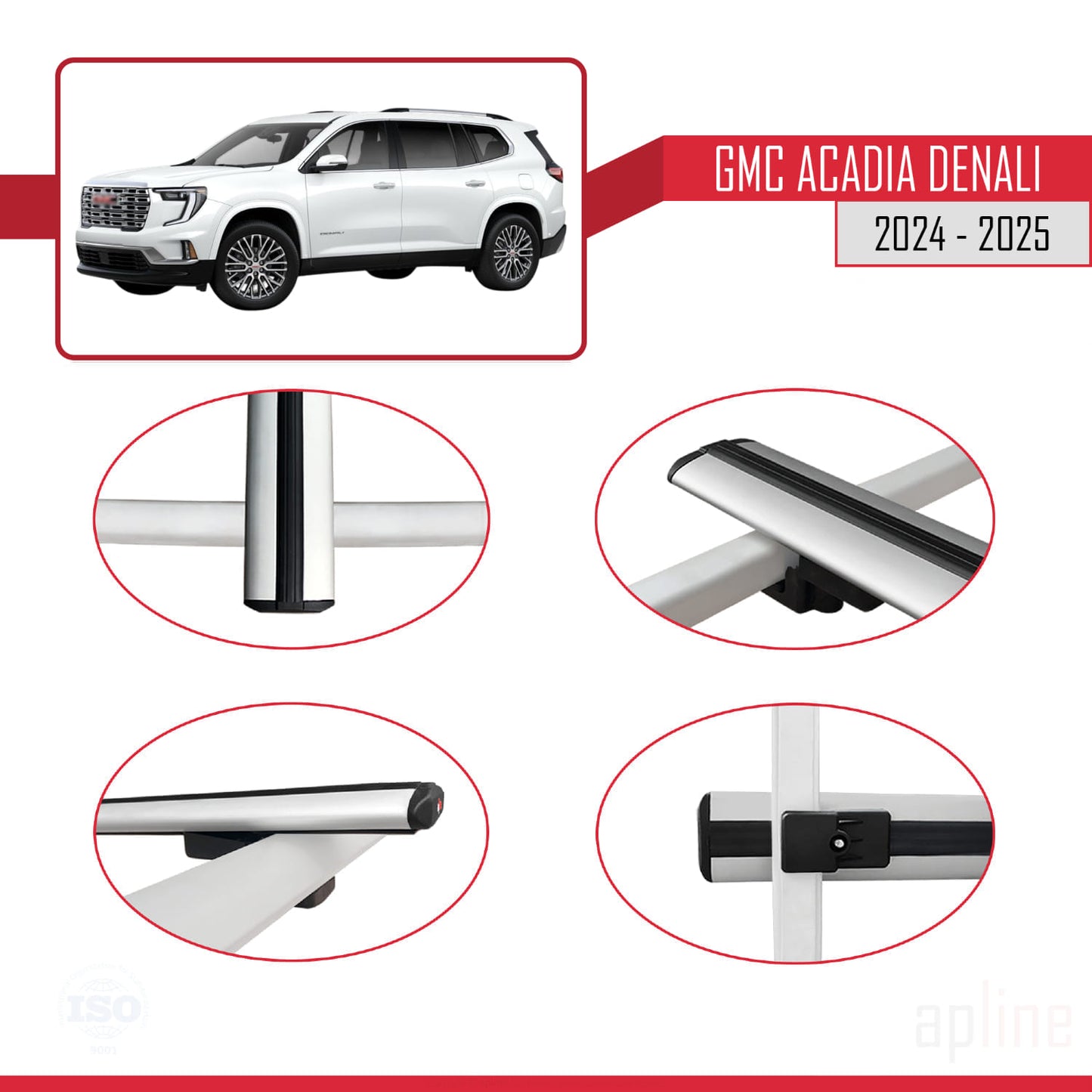 Compatibile con GMC Acadia Denali 2024-2025 modello BASIC Barre portatutto per auto in alluminio grigio 2 barre