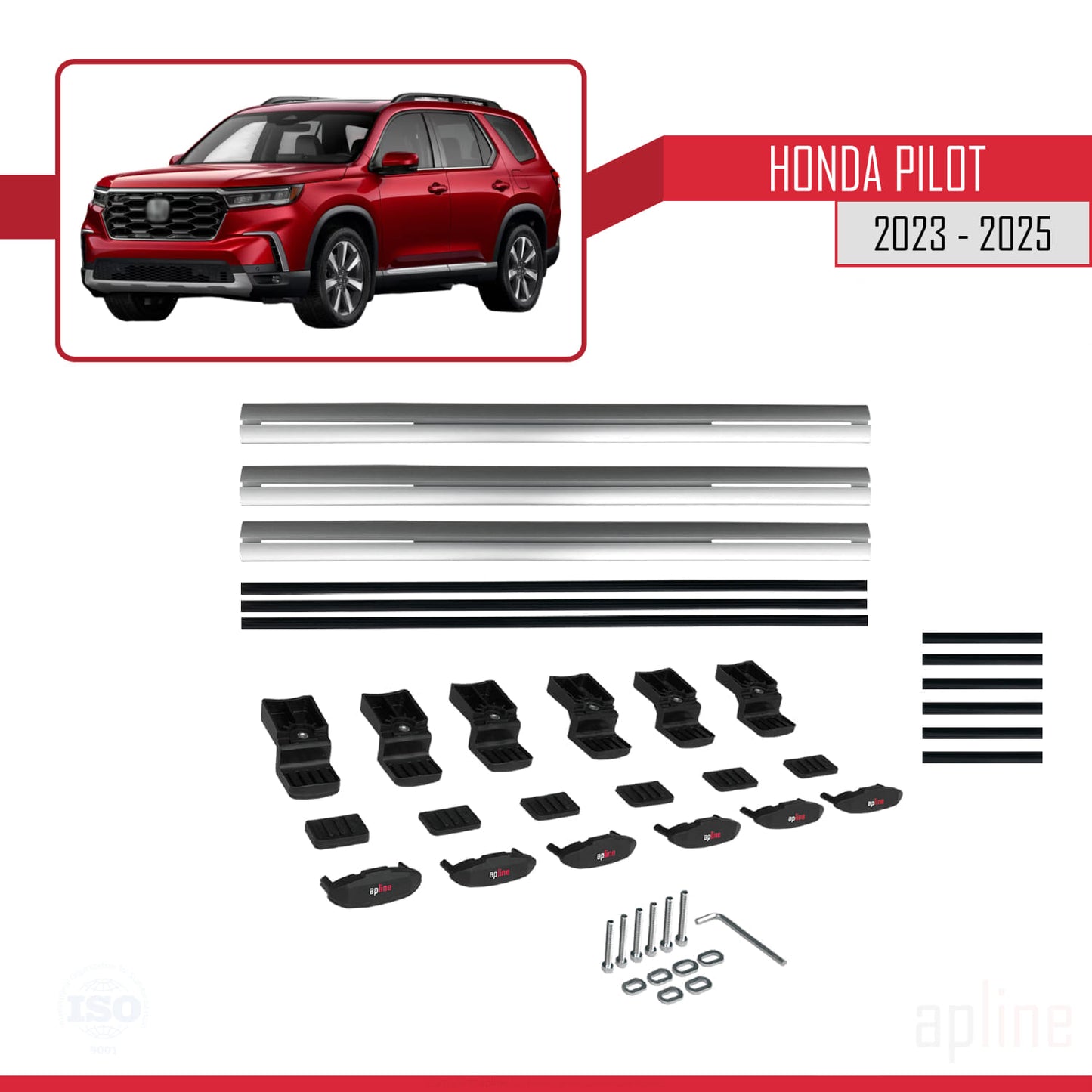 Compatibile con Honda Pilot 2023-2025 modello BASIC Barre portatutto per auto Portapacchi in alluminio grigio 3 barre