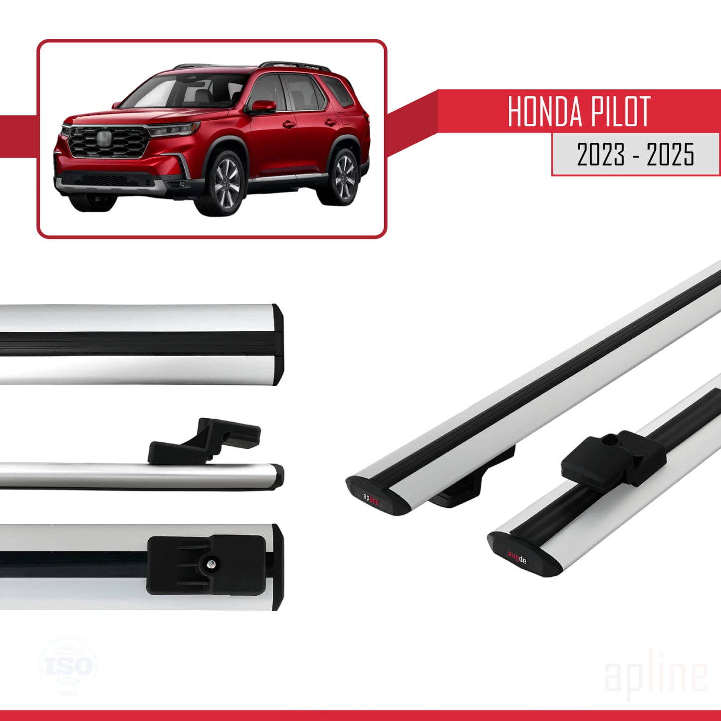 Compatibile con Honda Pilot 2023-2025 modello BASIC Barre portatutto per auto Portapacchi in alluminio grigio 2 barre