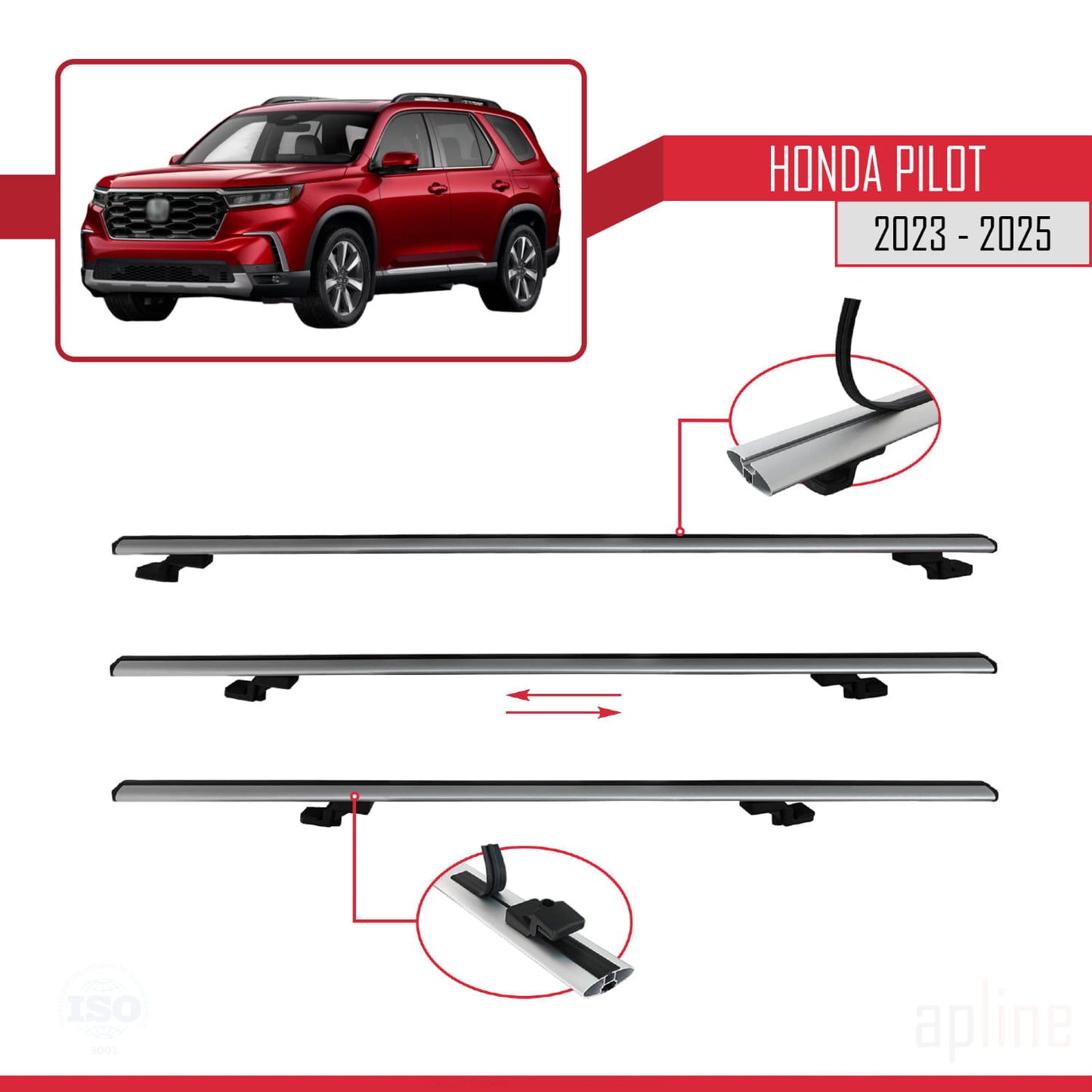 Compatibile con Honda Pilot 2023-2025 modello BASIC Barre portatutto per auto Portapacchi in alluminio grigio 2 barre