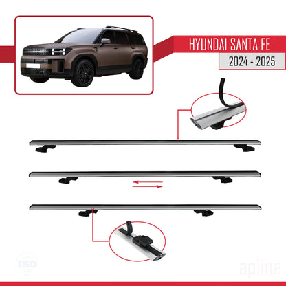 Compatibile con Hyundai Santa Fe modello BASIC 2024-2025 Barre portatutto per auto Portapacchi in alluminio grigio 3 barre