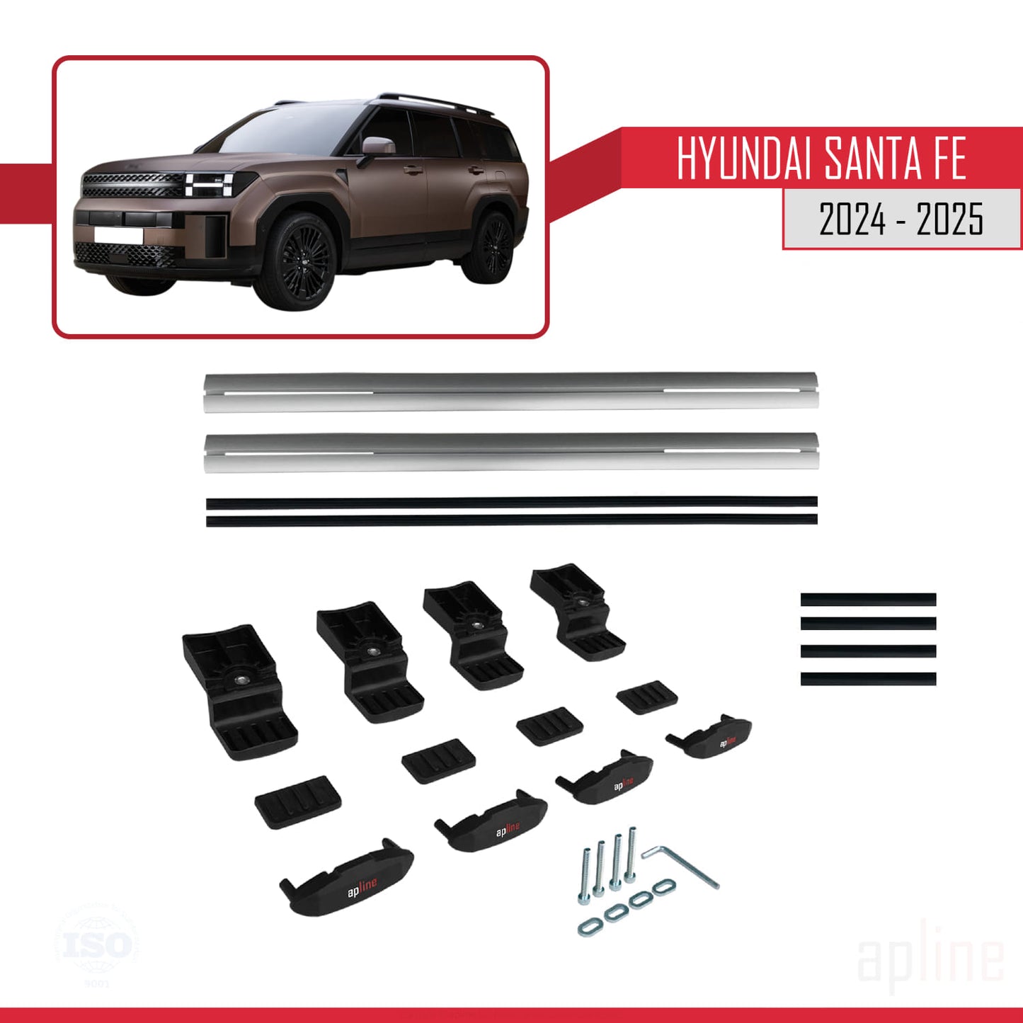 Compatibile con Hyundai Santa Fe modello BASIC 2024-2025 Barre portatutto per auto Portapacchi in alluminio grigio 2 barre