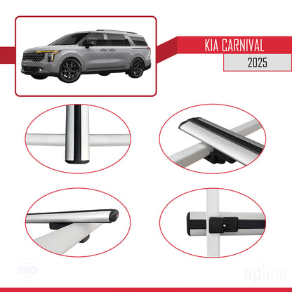 Compatible with Kia Carnival 2025 BASIC Model Car Roof Rack Cross Bar Grey Aluminium 3 Bars