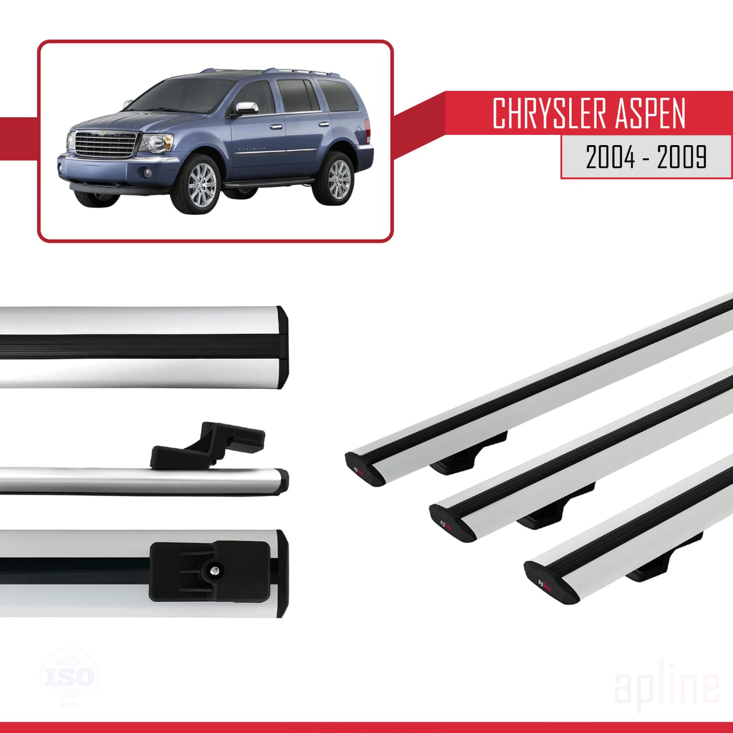 Compatibile con Chrysler Aspen 2004-2009 modello BASIC Barre portatutto per auto in alluminio grigio 3 barre