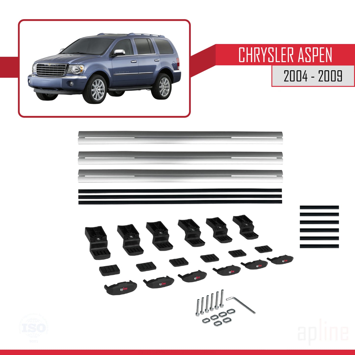 Compatibile con Chrysler Aspen 2004-2009 modello BASIC Barre portatutto per auto in alluminio grigio 3 barre