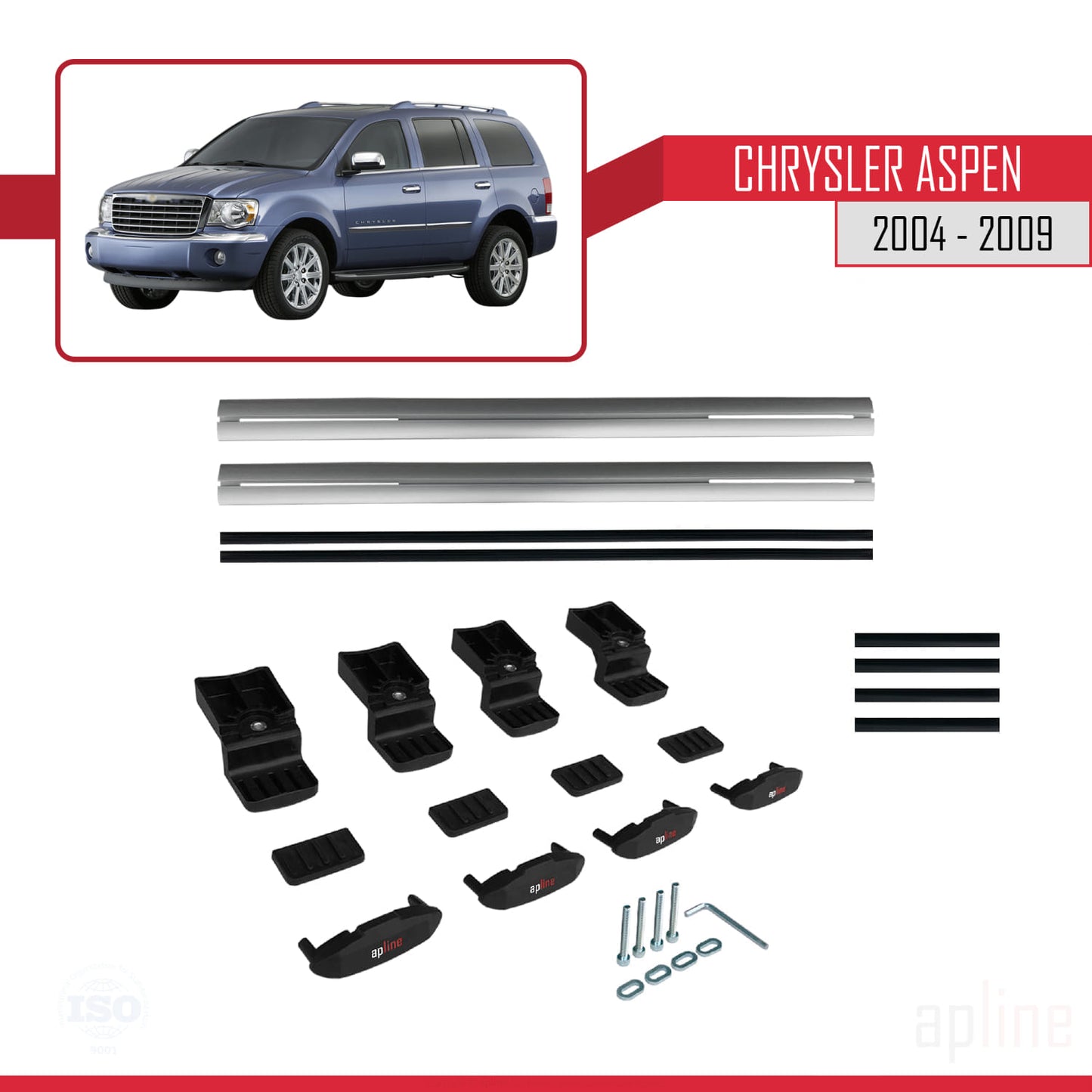 Compatibile con Chrysler Aspen 2004-2009 modello BASIC Barre portatutto per auto Portapacchi in alluminio grigio 2 barre
