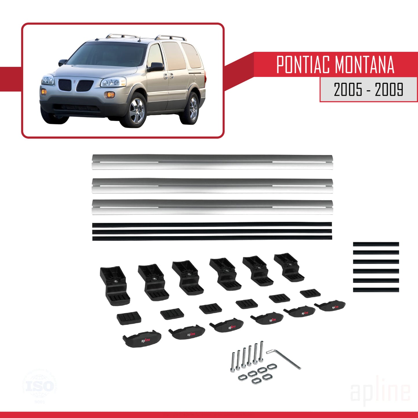 Compatible avec Pontiac Montana 2005-2009 BASIC Model Barres de Toit Railing Porte-Bagages de Voiture Gris Aluminium 3 Barres