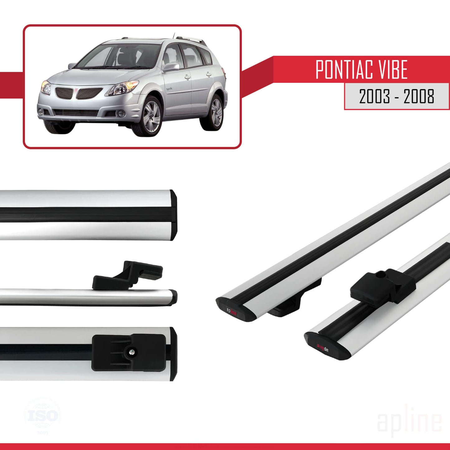 Compatible avec Pontiac Vibe 2003-2008 BASIC Model Barres de Toit Railing Porte-Bagages de Voiture Gris Aluminium 2 Barres