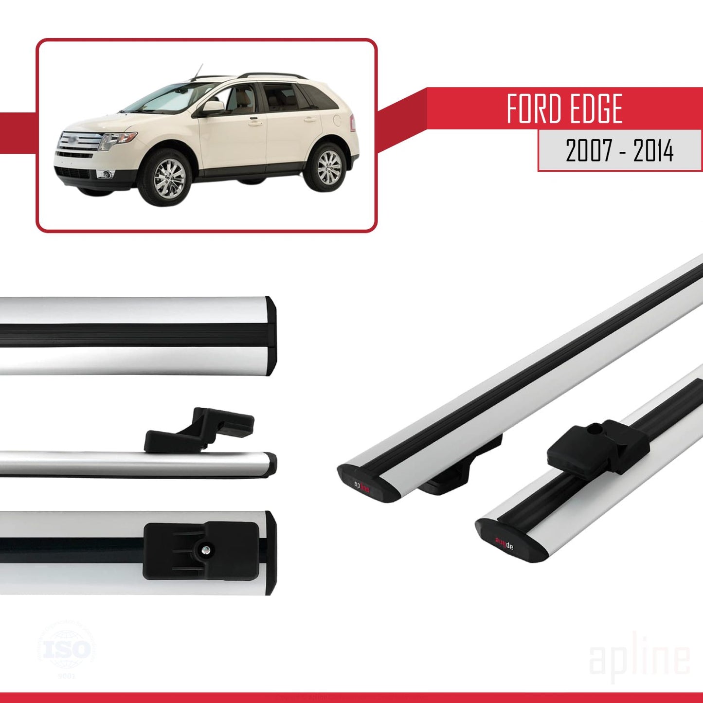 Compatible avec Ford Edge 2007-2014 BASIC Model Barres de Toit Railing Porte-Bagages de Voiture Gris Aluminium 2 Barres