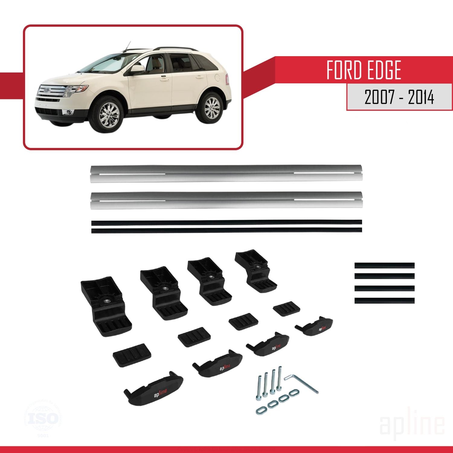 Compatible avec Ford Edge 2007-2014 BASIC Model Barres de Toit Railing Porte-Bagages de Voiture Gris Aluminium 2 Barres